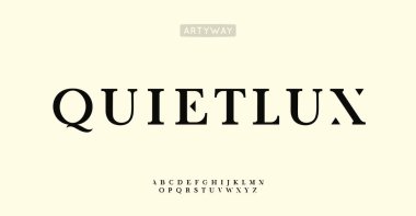 Quiet luxury font, minimalist serif letters, refined alphabet for high-end branding, upscale logo, timeless fashion identity. Exclusive premium typography. Vector typeset clipart