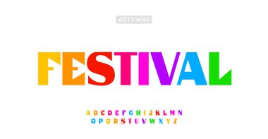 Colorful carnival alphabet, trendy edgy serif letters, playful bold geometric font for youthful branding, cheerful festive party font, joyful typography, modern identity design. Vector typeset.  clipart