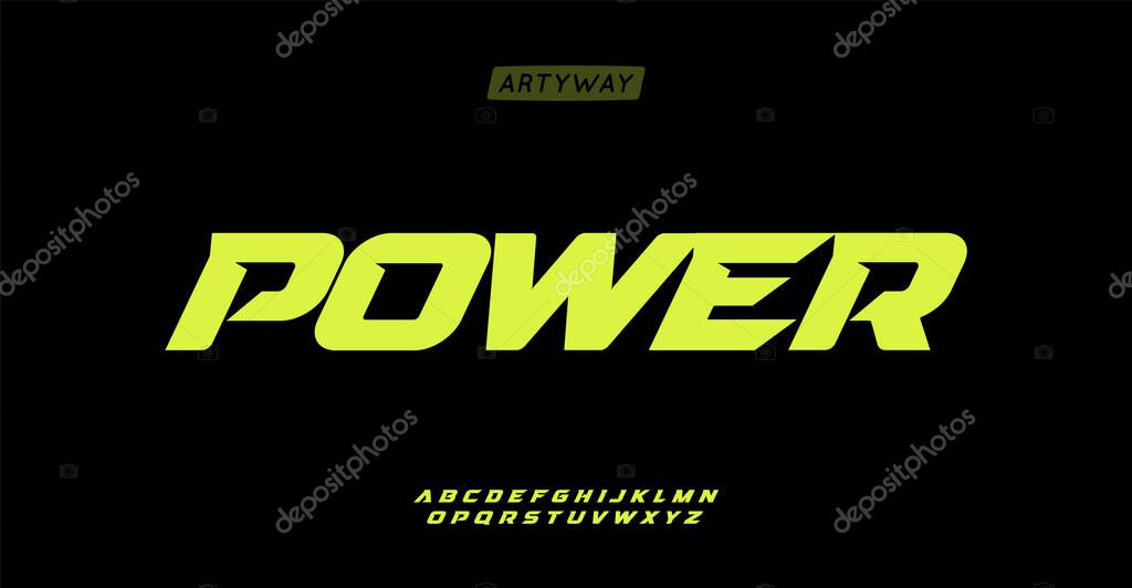 Sporty italic alphabet, wide bold font for powerful dynamic lettering, swift automotive logo, energetic daring headline, car racing branding. Vector typeset.