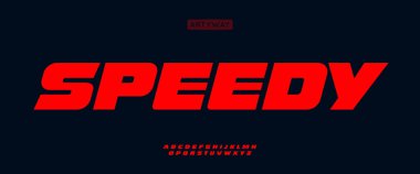 Heavy speedy alphabet, bold italic letters, speed racing font for dynamic logo, emphasis headline, contemporary typography, modern typographic design. Vector typeset. clipart