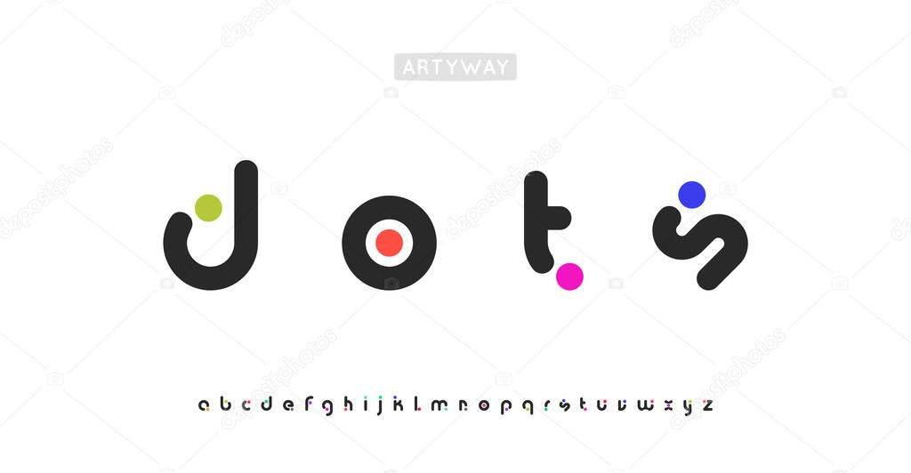 Rounded alphabet, colorful dots letters, playful font for bright modern logo, emphasis headline, contemporary typography, modern typographic design. Vector typeset