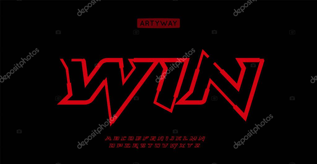 Edgy Sporty font alphabet. Sharp contour dynamic fonts for logo, brand, race headline etc. Typography typeface uppercase powerful turbo letters. vector illustration.