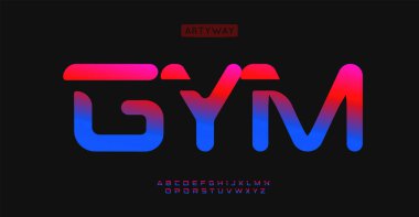 Sporty cutout alphabet, energetic athletic letters, rounded edges vibrant neon gradient font for for fitness branding, sportswear, gym logos, modern workout gear. Vector typeset. clipart