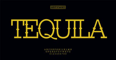 Zarif dövme alfabesi, ölü gün levhası harfleri, bar logosu için geleneksel klasik Chicano yazı tipi, eski batı metni, manşet, alkol markası. Eski moda tipografi. Vektör tipi