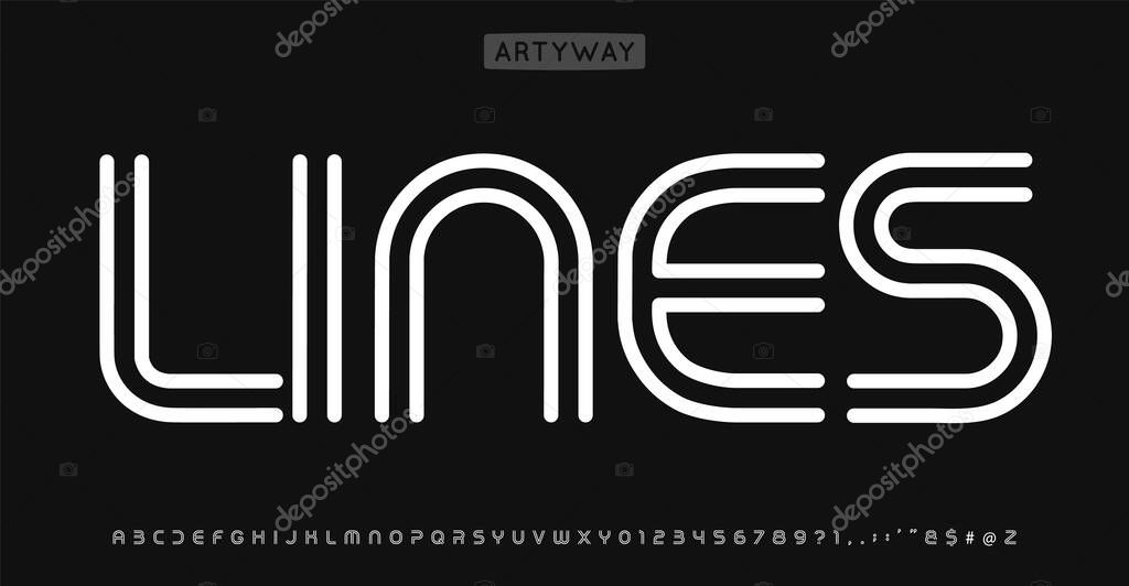 Lines modern alphabet, linear geometric letters design, outline bauhaus font for modern headlines, creative designs, creative posters, branding, and stylish logos. Vector typeset