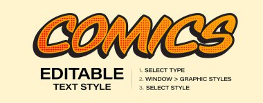 Editable text effect, graphic style template. Customizable tweaking contour style for comic book typographic design. Vector illustration. clipart