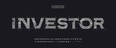 Architectural project font, technical draw style alphabet. Geometrical typography. Wireframe letters, typographic design with draft strokes for real estate investment logo, headline. Vector typeset. clipart