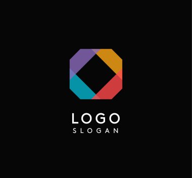 Renkli geometrik harf O, üst üste binen şekiller, teknoloji şirketi için modern canlı logo tasarımı, yaratıcı ajans, mimari tasarım stüdyosu, cesur marka kimliği arayışı. Vektör illüstrasyonu.