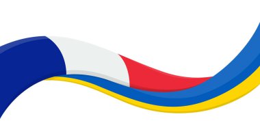 Wavy ribbon banner of Ukraine National flag with France National Flag. Unity and cooperation symbol. Logo for charity social events, NGO, sports team, peace summit. Vector illustration clipart