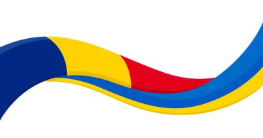 Romanya Ulusal Bayrağı taşıyan Ukrayna bayrağının dalgalı kurdele bayrağı. Birlik ve işbirliği sembolü. Yardım etkinlikleri için logo, STK, spor takımı, barış zirvesi. Vektör illüstrasyonu