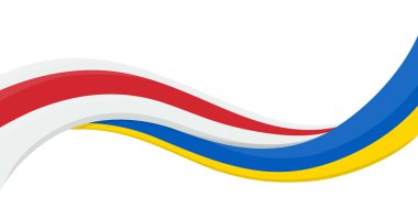 Ukrayna Ulusal Bayrağı 'nın Belarus Ulusal Bayrağı' nı taşıyan dalgalı kurdele. Birlik ve işbirliği sembolü. Yardım etkinlikleri için logo, STK, spor takımı, barış zirvesi. Vektör illüstrasyonu