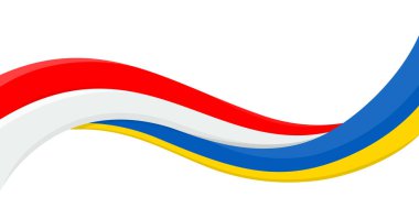 Endonezya Ulusal Bayrağı ile Ukrayna bayrağının dalgalı kurdele bayrağı. Birlik ve işbirliği sembolü. Yardım etkinlikleri için logo, STK, spor takımı, barış zirvesi. Vektör illüstrasyonu