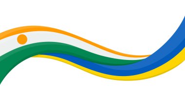 Nijer Ulusal Bayrağı taşıyan Ukrayna bayrağının dalgalı şeridi. Birlik ve işbirliği sembolü. Yardım etkinlikleri için logo, STK, spor takımı, barış zirvesi. Vektör illüstrasyonu