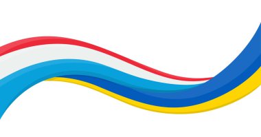 Lüksemburg Ulusal Bayrağı ile Ukrayna bayrağının dalgalı kurdele bayrağı. Birlik ve işbirliği sembolü. Yardım etkinlikleri için logo, STK, spor takımı, barış zirvesi. Vektör illüstrasyonu