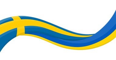 İsveç Ulusal Bayrağı ile Ukrayna bayrağının dalgalı kurdele bayrağı. Birlik ve işbirliği sembolü. Yardım ve sosyal etkinlikler için logo, STK girişimi, spor takımları. Vektör illüstrasyonu
