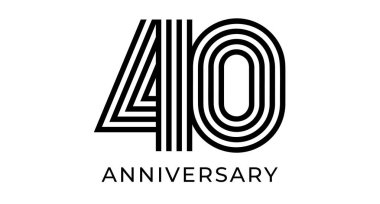 Cesur geometrik çizgileri olan modern 40. yıldönümü tipografisi. Şirket kutlamaları, ticari markalaşma, pazarlama malzemeleri, düğün ve doğum günü için 40 numara. Vektör illüstrasyonu.