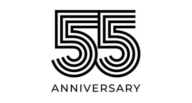 55. Yıl dönümü tabelası, tebrik kartı için çizgili geometrik numara 55, doğum günü organizasyonu tasarımı, iş pazarlama malzemeleri, düğün jübile logosu. Vektör illüstrasyonu.