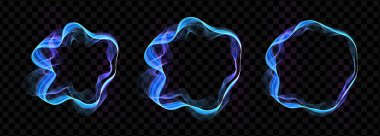 Parlayan neon kıvrımlı halkalar dinamik dalga etkisiyle dairesel çerçeveler oluşturarak fütüristik hareket ve enerji yaratıyor. Soyut modern teknoloji ve ses eşitleyici tasarım öğesi. Vektör illüstrasyonu.