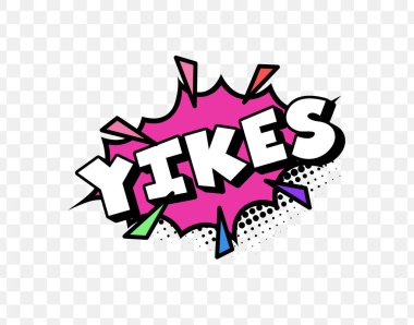 Comic Style Yikes Metni Pembe Patlamalı Kalın Beyaz Yazı Tipi ve Yarım Tonlu Noktalar, Mükemmel Komik Tepkiler, Pop Art Designs, veya Sosyal Medya İfadeleri. Parlak ve Neşeli. Vektör İllüstrasyonu