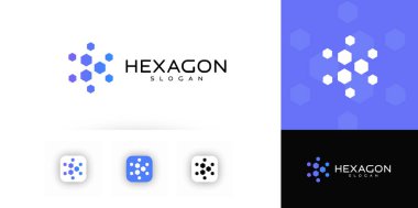 Gradyan Geometrik Şekilli Altıgen Logosu Tasarımı, Teknoloji ya da Dijital Kimlik İçin Temiz ve Geleceğe Bakış. Vektör İllüstrasyonu