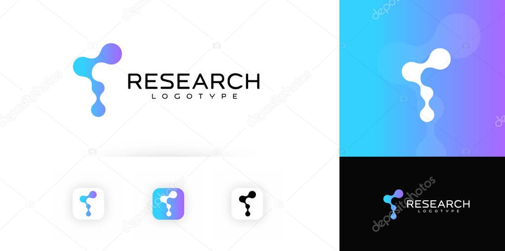 Abstract Research Logo with Gradient Fluid Shapes, Fusion Dots Emblem for Science, Technology, Medical, Innovation Branding. Vector logotype.
