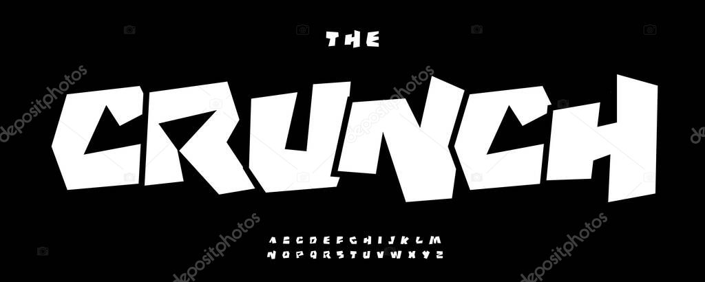 Crunch Font, Bold Comic Typeface, Cartoon Style Letters for Youth Typographic Design, Stickers, Game Titles, Urban Posters. Pop Art Fun Typography. Creative Outline Characters. Vector typeset.