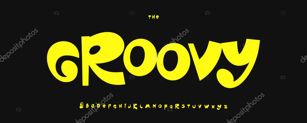 Groovy Font with Witty Letters, Funky Retro Letters, 70s Style Alphabet for Happy Vibes Design, Music Poster Font, Creative Titles, Colorful Print Letters, Playful Typography. Vector Typeset.