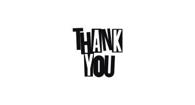 Cesur tipografi deyimi Geometrik harf şekilli komik kesme tarzıyla teşekkür ederim. Kartlar, notlar ya da baskılar için yaratıcı bir minnettarlık mesajı. Vektör İllüstrasyonu. 