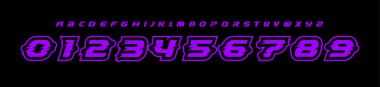 Siberpunk arıza alfabesi, kalın tekno tipografi, hızlı fütürist logo yazı tipi, neon hız tipi yazı tipi, esport numarası tarzı, keskin agresif harf formu, yüksek etkili oyuncu tasarımı. Vektör tipi