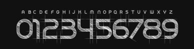 Mimarlık Numarası ve Harf Yazı Tipi, Manşet ve Logo için Tasarım Planı Alfabesi. Şematik Tipografi Tasarımı. Vektör tipi