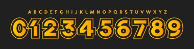 Sayısal geometrik yazı tipi, kalın açısal alfabe, keskin logo tipografisi, modern yazı tipi, teknoloji tarzı sayı ve harf seti, oyun görsel kimliği, retro-gelecekçilik tipi tasarım. Vektör tipi