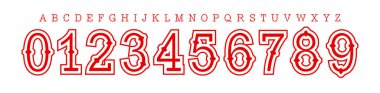 Western Vintage Number Font, Retro posterler için Kalın Dekoratif Alfabe, Gençlik takımları için spor kapüşonu ve forma markası, klasik tabela ve eski moda grafikler. Vektör İllüstrasyonu
