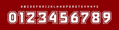 Spor Koleji Numarası Font, Kalın Atletizm Alfabesi, takım formaları, skorbordlar, üniversite posterleri ve şampiyonluk tasarımları. Amerikan spor temaları için mükemmel. Vektör İllüstrasyonu