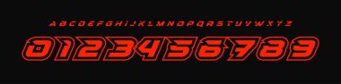 Açısal hızlı alfabe, kalın italik spor yazı tipi, agresif yarış yazı tipi, fütürist logo numaraları, yüksek hızlı ekran harfleri, enerji odaklı görseller, turboşarjlı esport tasarımı. Vektör tipi.
