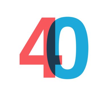 Üst üste binen kırmızı ve mavi 40 haneli saydam efekt, modernliği, neşeyi, enerjiyi çağrıştırıyor. Markalaşma, olay grafikleri, tanıtım materyalleri için yıl dönümü tasarımı. Vektör illüstrasyonu