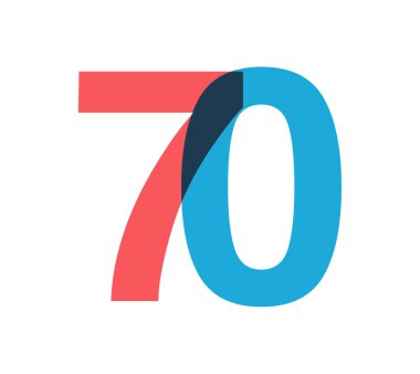 Üst üste binen kırmızı ve mavi 70 basamaklı saydam efekt, modernliği, neşeyi, enerjiyi çağrıştırıyor. Markalaşma, olay grafikleri, tanıtım materyalleri için yıl dönümü tasarımı. Vektör illüstrasyonu