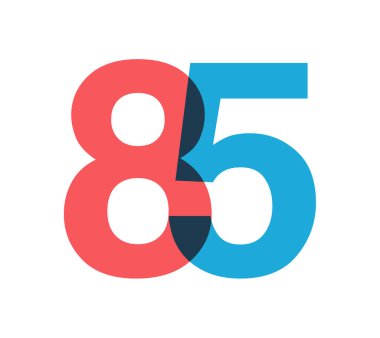 Üst üste binen kırmızı ve mavi 85 haneli saydam efektler, modernliği, neşeyi, enerjiyi çağrıştırıyor. Markalaşma, olay grafikleri, tanıtım materyalleri için yıl dönümü tasarımı. Vektör illüstrasyonu