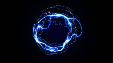 Karanlık Arkaplanda Parlayan Mavi Yıldırım Yüzüğüyle Elektrik Enerji Çemberi. Bilimkurgu ya da Oyun Tasarımı için Fütürist Teknoloji Güç Efekti. Vektör İllüstrasyonu