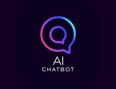 Katmanlı sohbet baloncukları ve gradyan parlaklığı olan yapay zeka sohbet robotu logosu akıllı sohbeti sembolize ediyor. Mesajlaşma uygulamaları, müşteri destek araçları, sanal asistanlar için ideal. Vektör illüstrasyonu