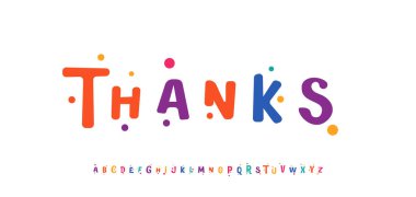 Abone olduğunuz için teşekkürler, yaratıcı şükran mesajı, neşeli teşekkür tipografisi. Tebrik kartı, logo, manşet ve mektup için renkli, mutlu bir yazı dizaynı. Vektör illüstrasyonu