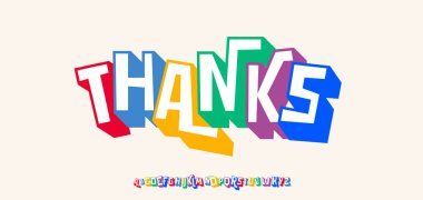 Abone olduğunuz için teşekkürler, yaratıcı şükran mesajı kalın renkli blok tarzı. Tebrik kartı, logo, manşet, eğlenceli kutlama tasarımı için neşeli bir tipografi. Vektör illüstrasyonu