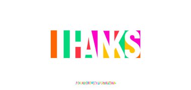 Geometrik kesitler, kalın modern renklerle yazılmış mektuplara teşekkür ediyor. Blocky sans serif yazı tipi ambalaj, posterler, sosyal medya, logo ve manşet için canlı gökkuşağı paleti ile dolu. Vektör illüstrasyonu.