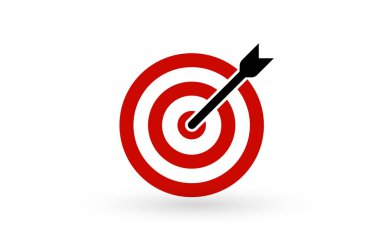 Kırmızı hedefi vurmak hedef başarısını, iş odaklanmasını ve stratejik başarıyı sembolize eder. Pazarlama, planlama ve fikir kazanmak için ideal bir konsept. Vektör İllüstrasyonu