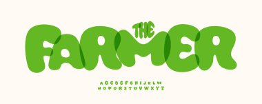 Chunky bahçe alfabesi, dolgun yuvarlak font, eko logo markalaşması için yumuşak oyuncu yazı tipi, doğal manşet tarzı, tarım çizgi filmi tipografisi, sebze pazarı tipografik tasarımı. Vektör tipi.