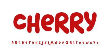 Yaz mısır taneleri, neşeli harfler, çizgi film yuvarlak tipografi. Arkadaşça logo manşeti için çocuksu yazı tipi yemek tarifi kitabı, şeker, dondurma başlığı. Yemek tipografik tasarımı. Vektör tipi