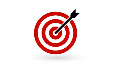 Merkezde Kırmızı Hedef, İş Odaklanma Sembolü, Strateji Başarı ve Hedef Başarı 'ya Vuruyor. Infographic, Pazarlama Planı ve Kazanma Konsepti için mükemmel. Vektör İllüstrasyonu