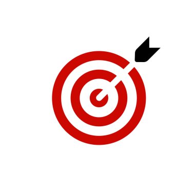 Red Target, Arrow Aim, Business Concept, Perfect Goal, Flat Symbol, Focus Icon, Strategy Hit, Success Win. Vektör İllüstrasyonu.