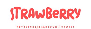 Summer Strawberry, neşeli harfler, çizgi film yuvarlak tipografi. Arkadaşça logo manşeti için çocuksu yazı tipi yemek tarifi kitabı, şeker, dondurma başlığı. Yemek tipografik tasarımı. Vektör tipi