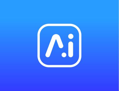 Yapay zeka logosu, asgari tipografi içeren yapay zeka rozeti, sanal asistan ikonu. Bulut sistemi için akıllı teknoloji sembolü, analitik, otomasyon, ağ, dijital yenilik. Vektör illüstrasyonu.