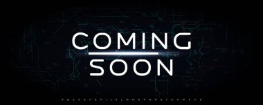 Yazılım Fırlatmaları, Siber Güvenlik Projeleri veya Fütürist Arayüzler için Dijital Devre Arkaplanı olan Yüksek Teknolojik Yaklaşan Metinler. Vektör İllüstrasyonu.